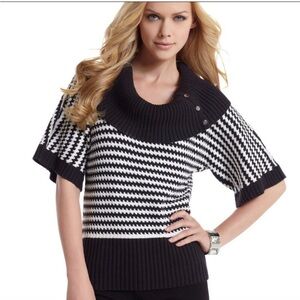 White House Black Market Black and White Cowl Neck Sweater